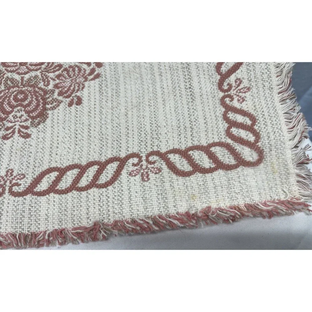 Vintage MCM Austrian Woven Table Runner Mauve Floral Cottagecore Shabby Chic